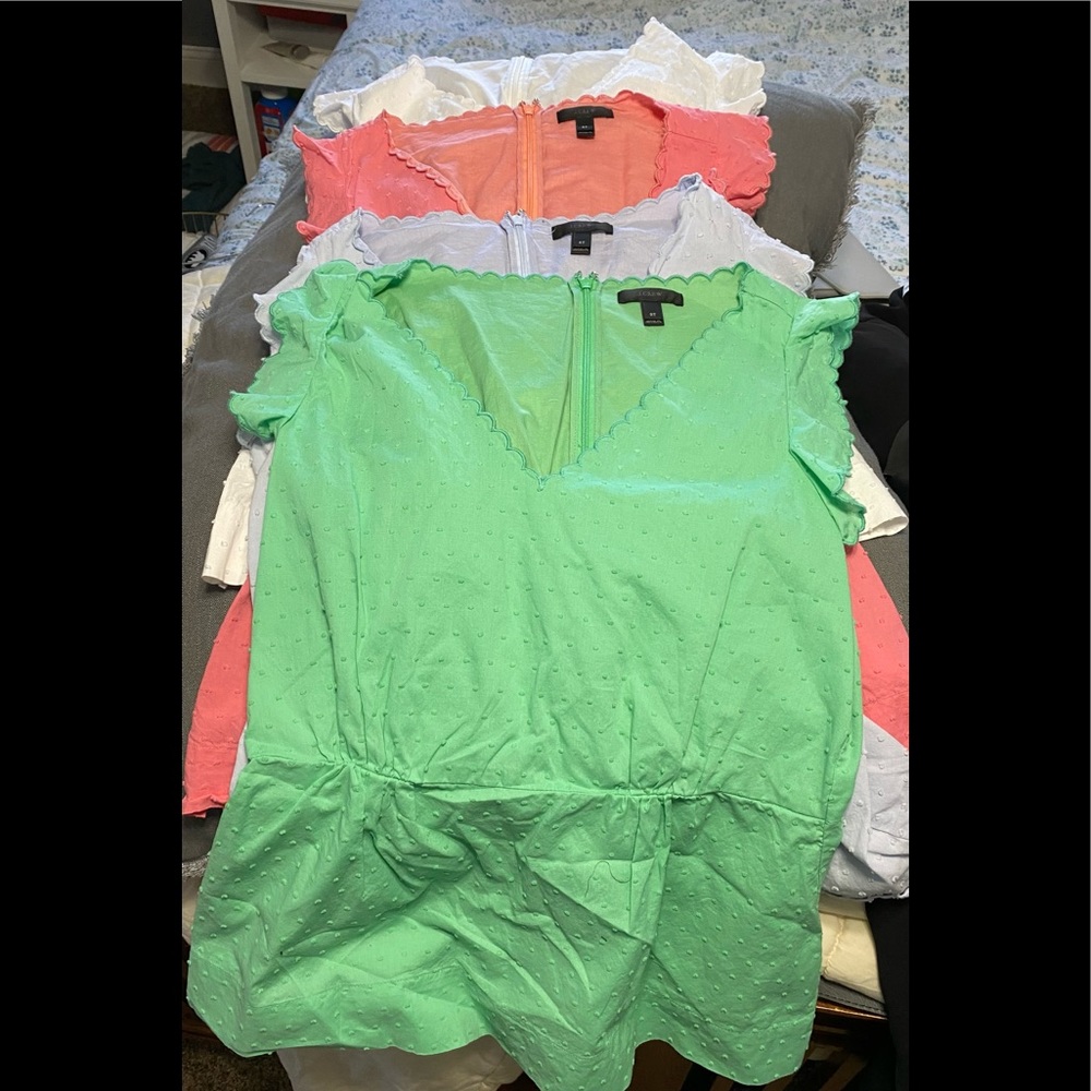 Lot of 4 J. Crew Swiss dot scalloped flutter sleeve peplum waist size 8 Tall